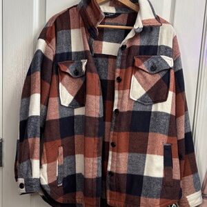 Men's Checkered Shirt Jacket in Red and Black